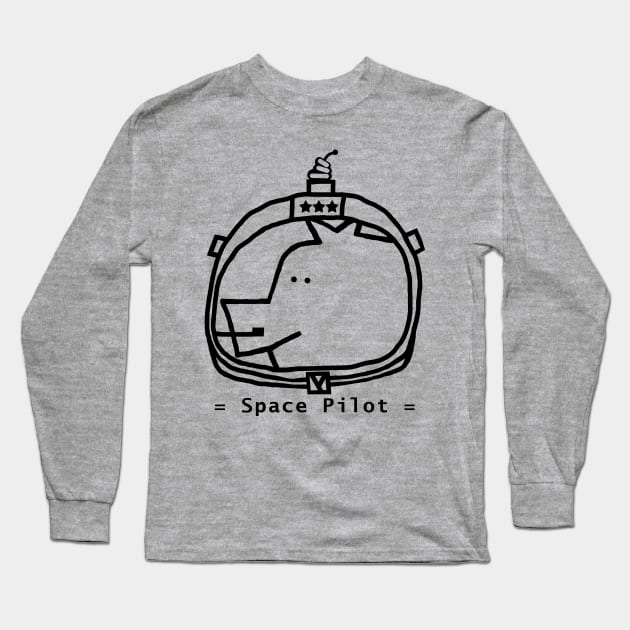 Space Pilot Pig Portrait Minimal Line Drawing Long Sleeve T-Shirt by ellenhenryart